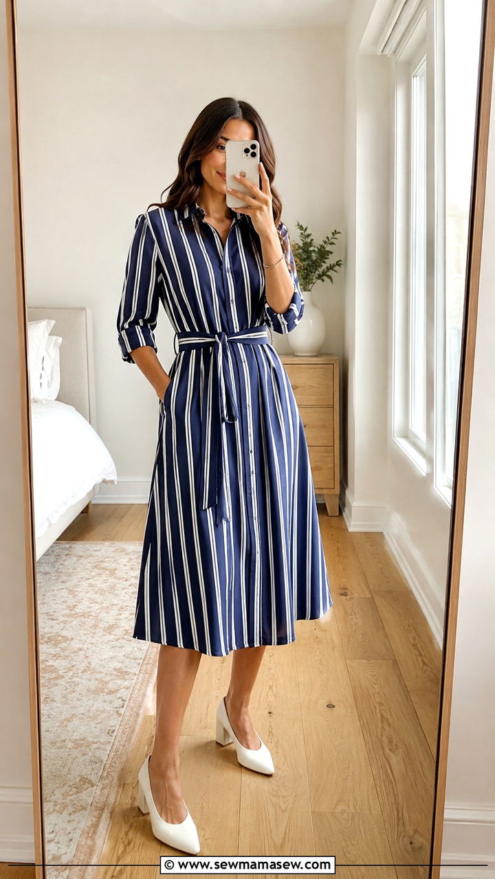 Striped Shirt Dress with Block Heels Outfit - 25 Professional outfits for women 2026