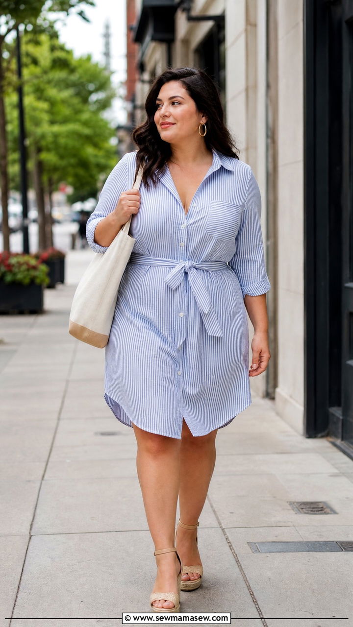 Striped Shirt Dress with Espadrilles Outfit - 30 Summer outfits for curvy women