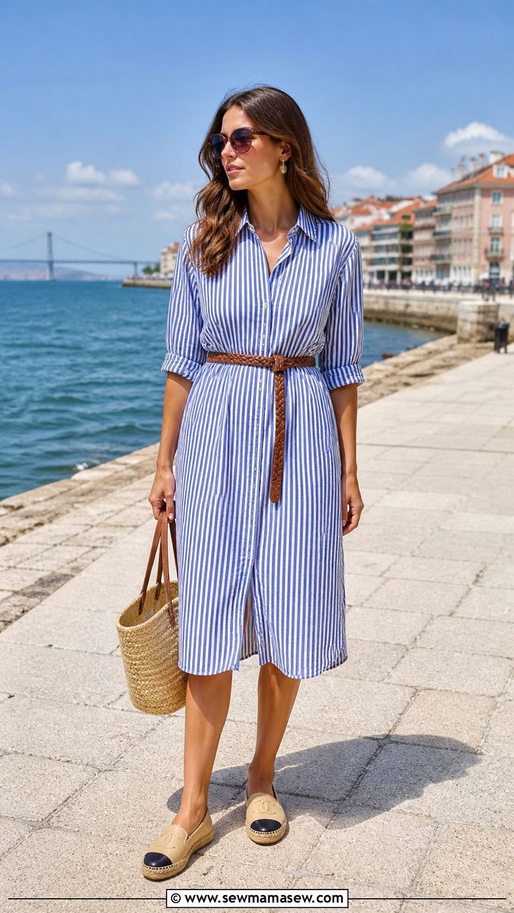 Striped Shirt Dress with Espadrilles - 40 What to wear in Lisbon