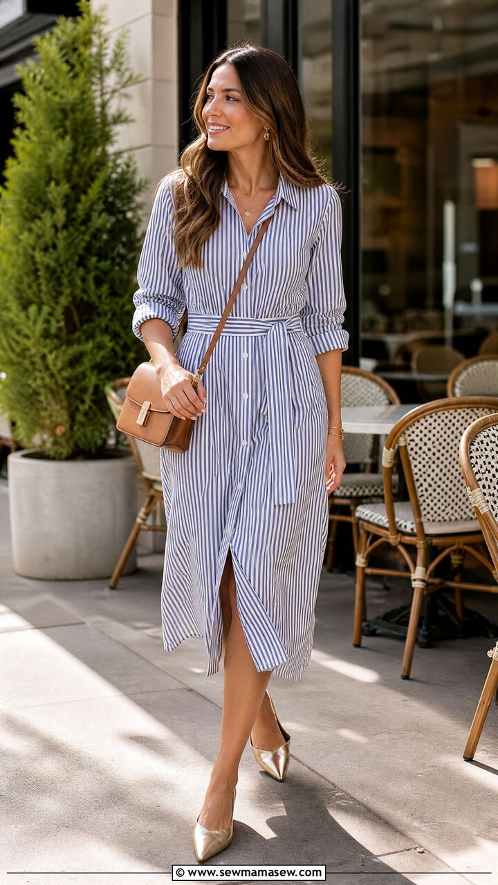 Striped Shirt Dress with Pointed Flats - 25 Brunch outfit ideas for spring 2026