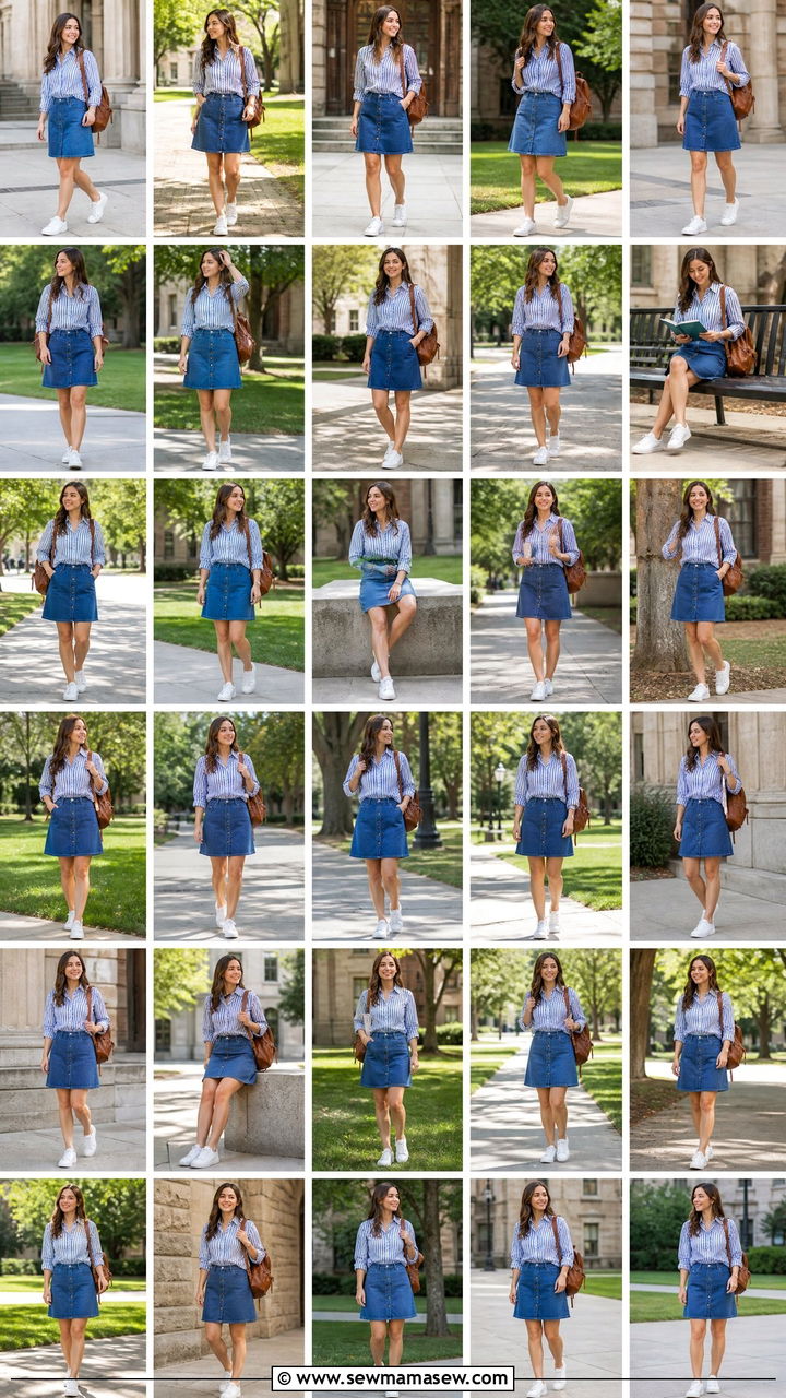Striped Shirt With Knee Length Skirt - 30 modest classy outfits 2026