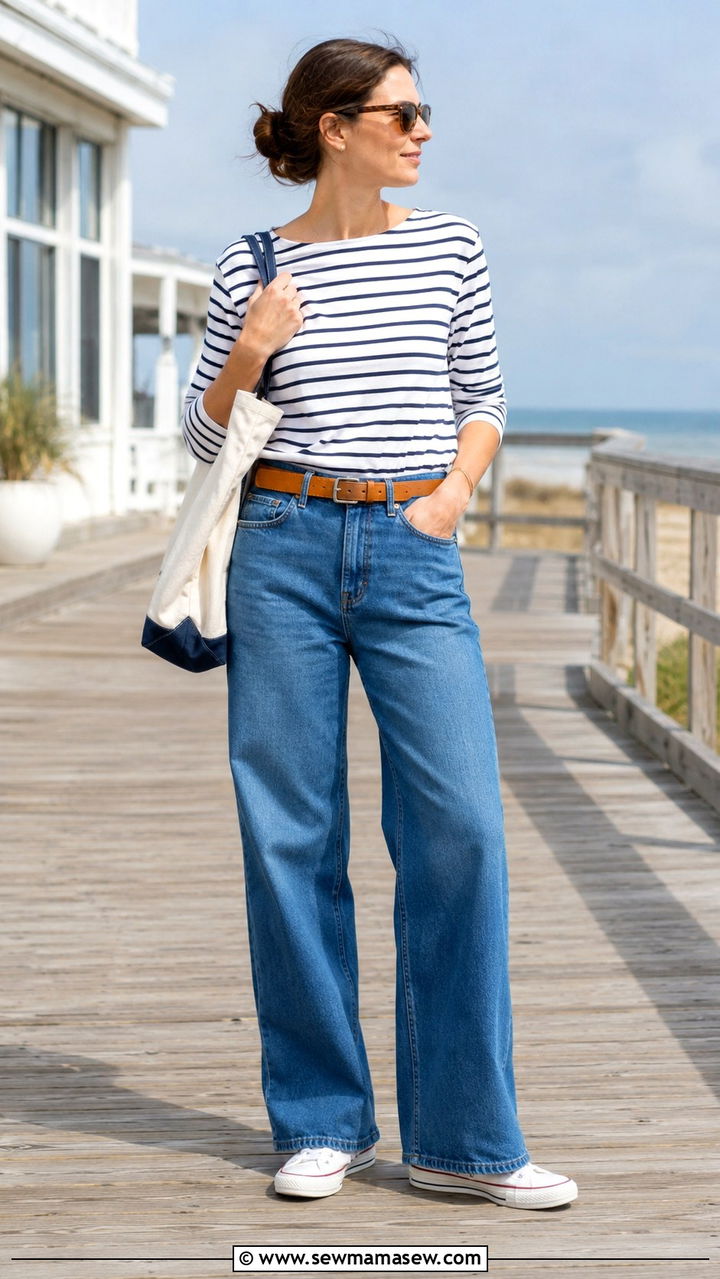 Striped Shirt With Wide Leg Jeans - 25 wide leg jeans outfits aesthetic