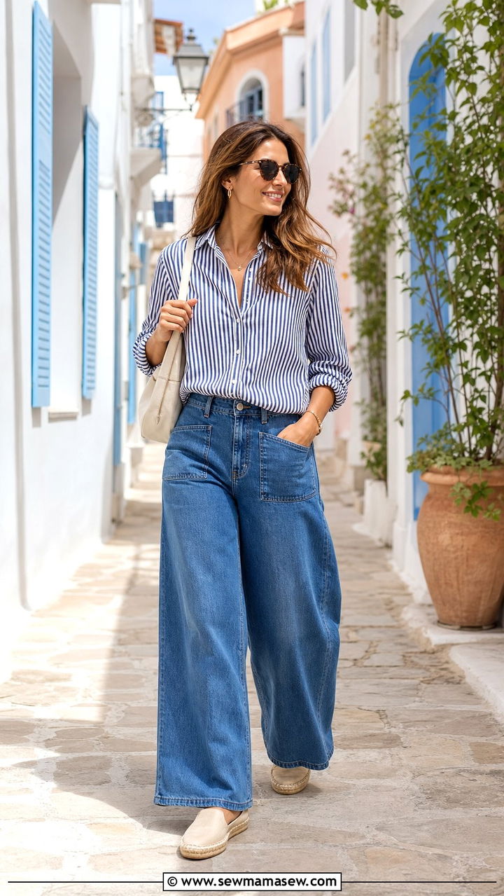 Striped Shirt and Palazzo Jeans Outfit - 25 spring summer 2026 outfits aesthetic