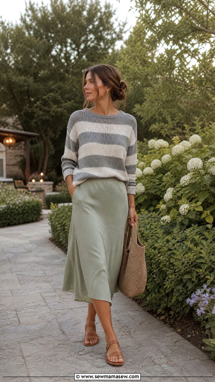 Striped Sweater And Midi Skirt - 35 Minimalist summer capsule wardrobe