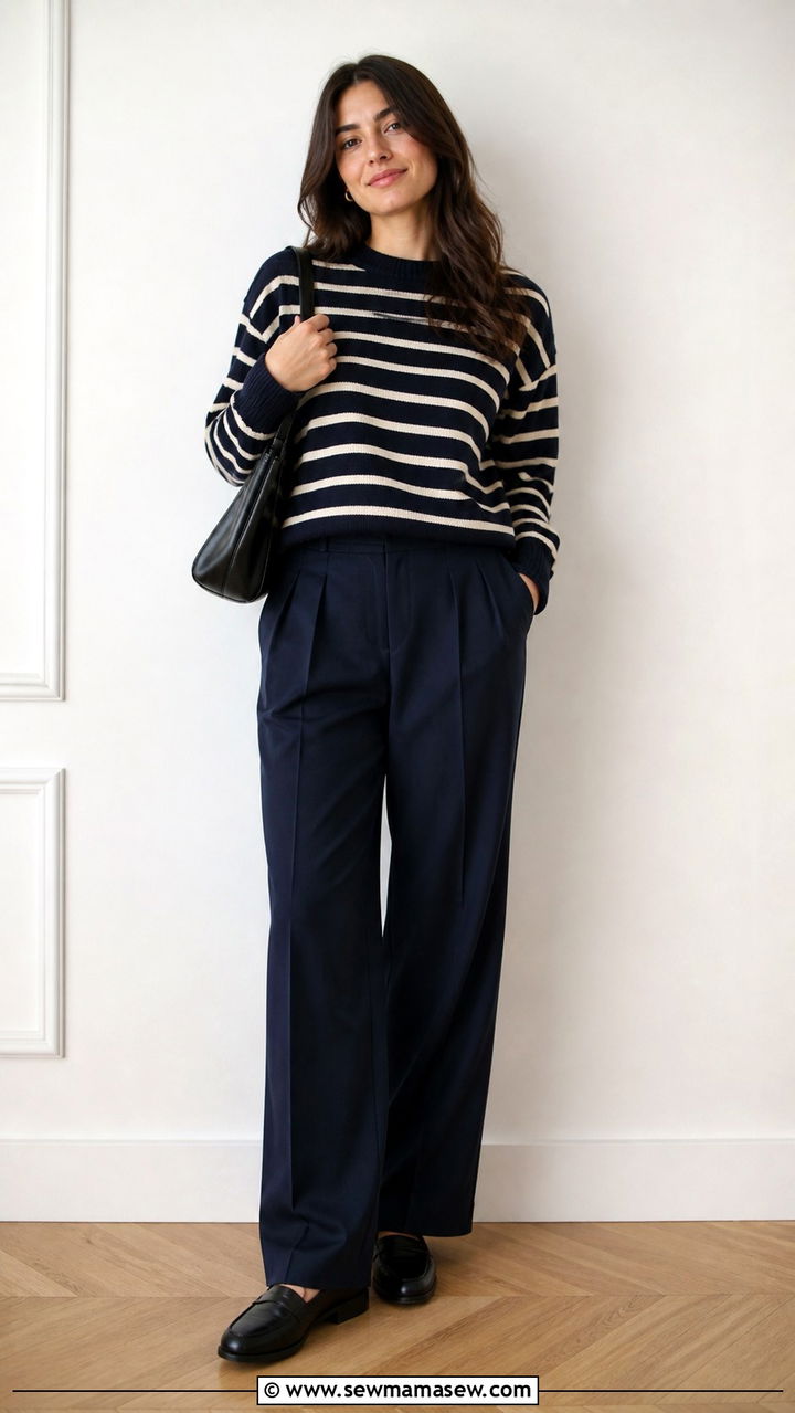 Striped Sweater And Navy Trousers Outfit - 40 Old money outfit ideas