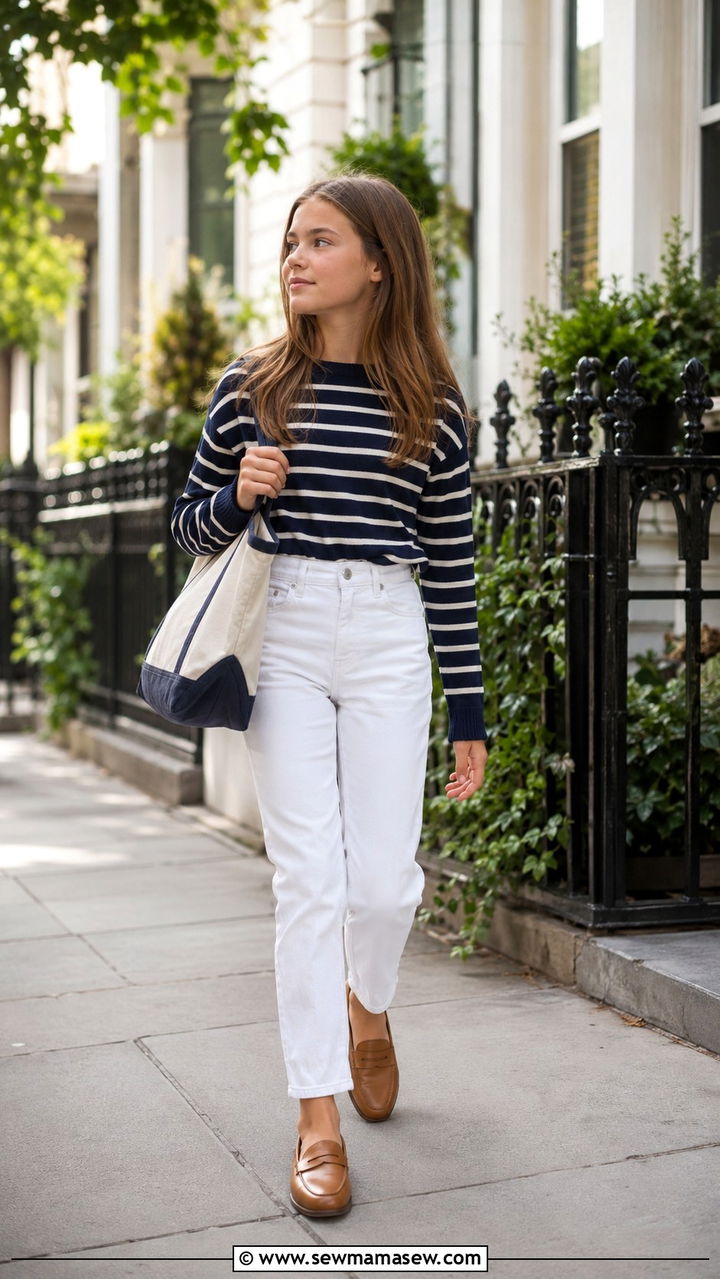 Striped Sweater And White Jeans Preppy Tween Outfit - 30 Tween outfit ideas preppy