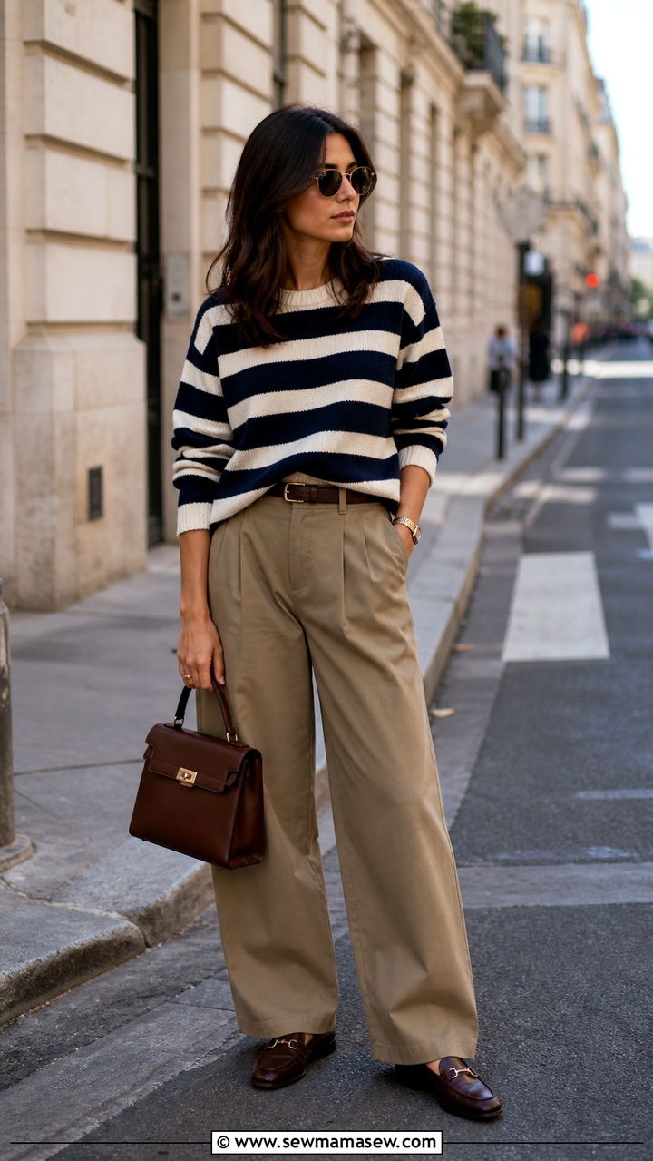 Striped Sweater With Barrel Leg Trousers - 40 Chic spring outfit ideas 2026