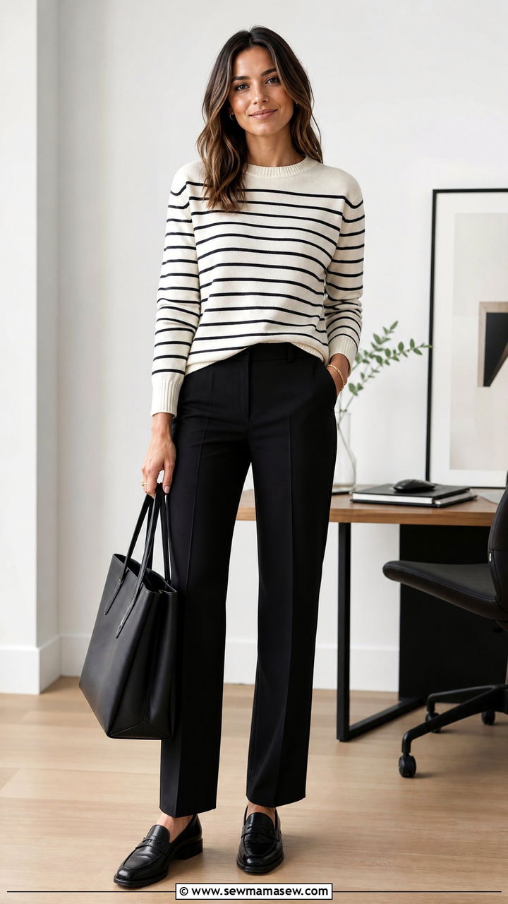 Striped Sweater With Black Tailored Trousers - 35 Modern business casual outfits