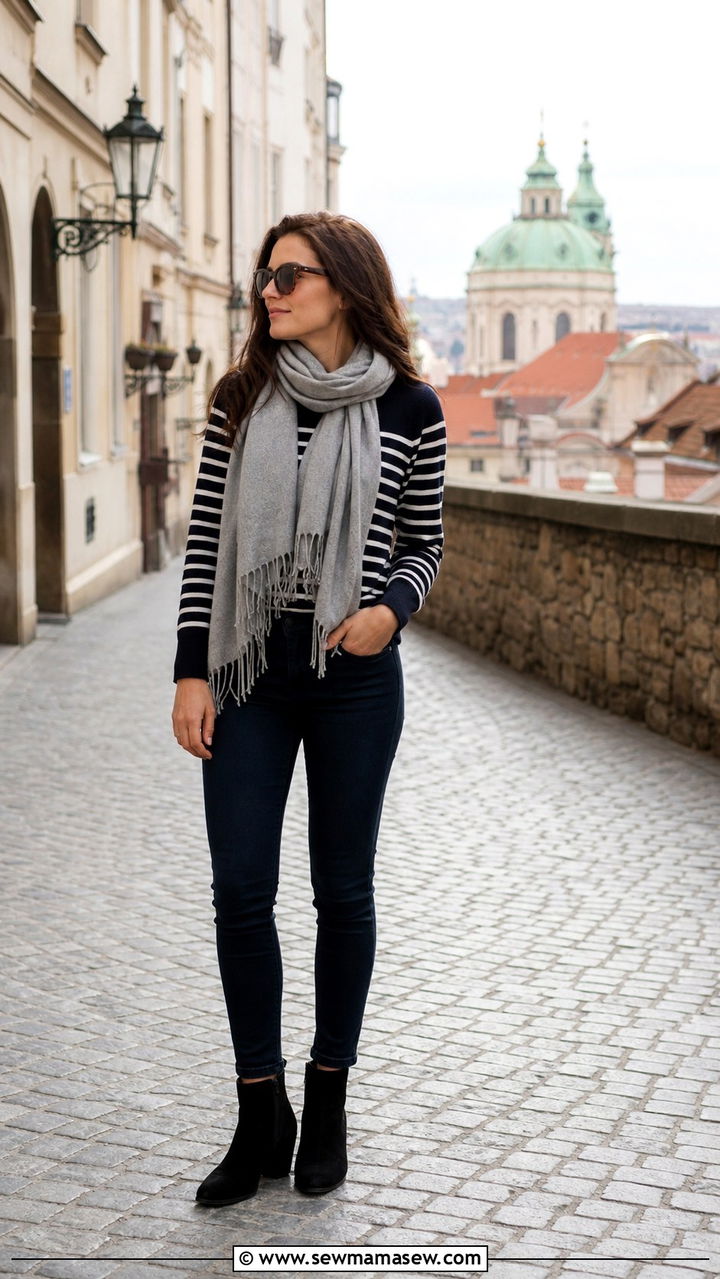 Striped Sweater With Dark Jeans And Ankle Boots For Prague Spring - 40 What to wear in Prague
