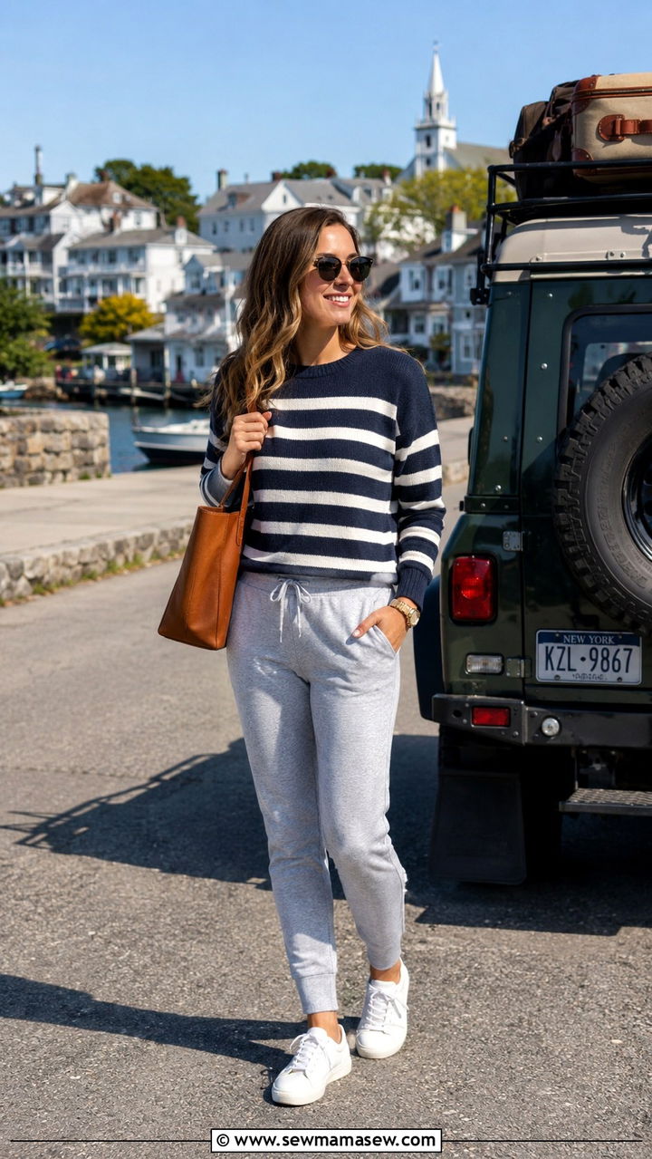 Striped Sweater With Joggers and White Sneakers - 30 Spring outfits with joggers