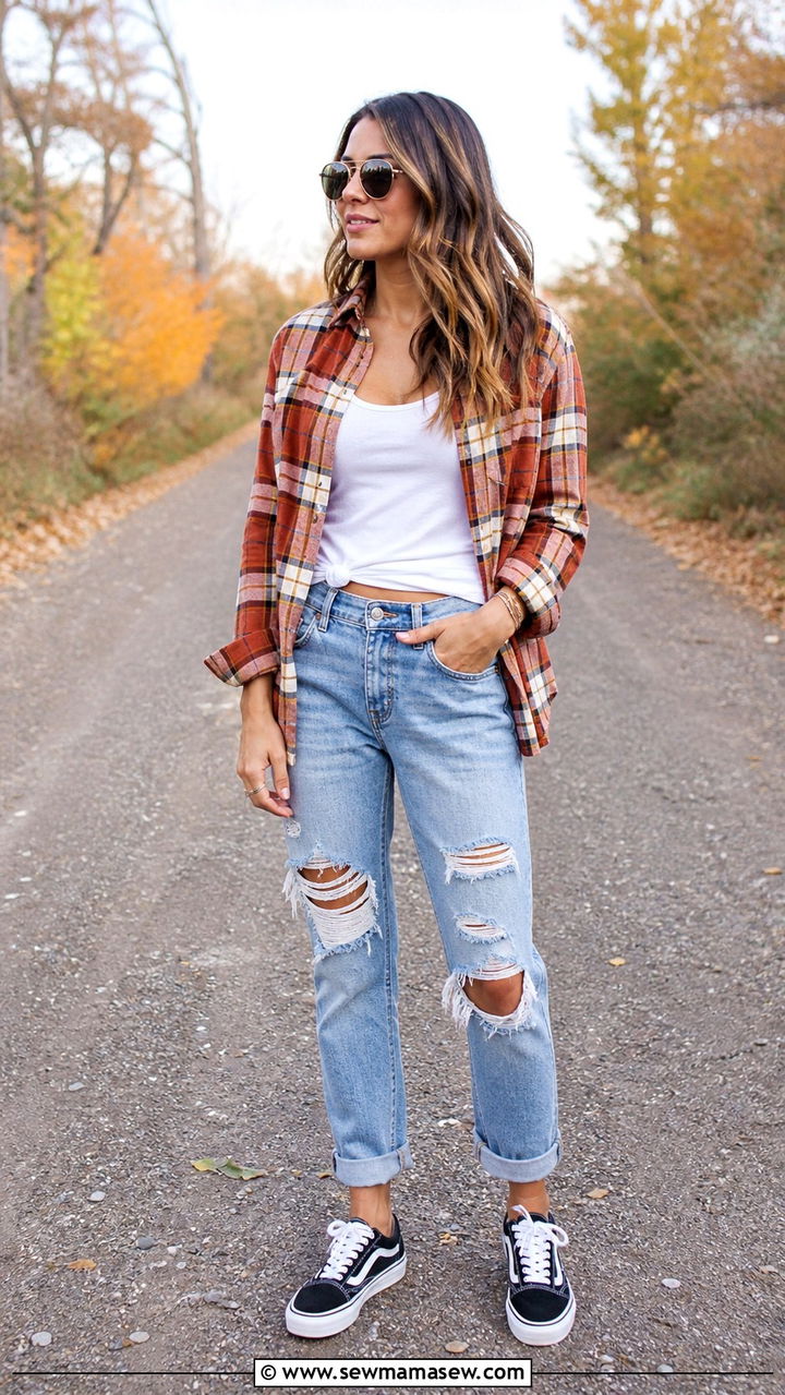 Striped Sweater With Ripped Jeans - 40 Road trip outfit ideas