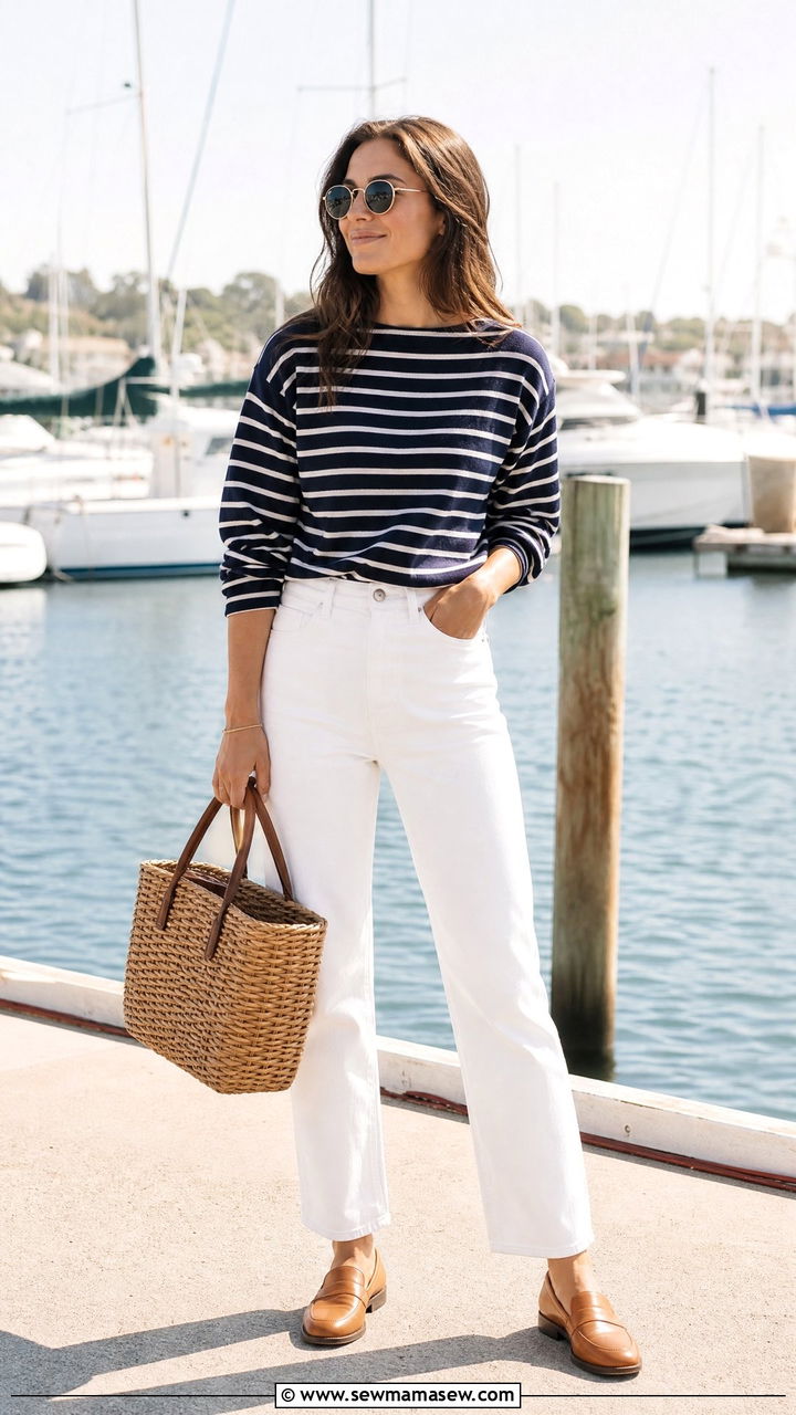 Striped Sweater With White Jeans - 30 Jane Birkin outfit ideas