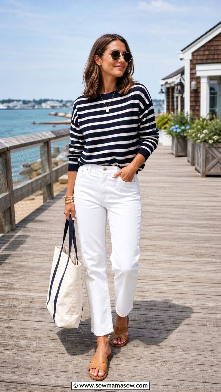 Striped Sweater With White Jeans Outfit - 25 summer easy outfit formulas