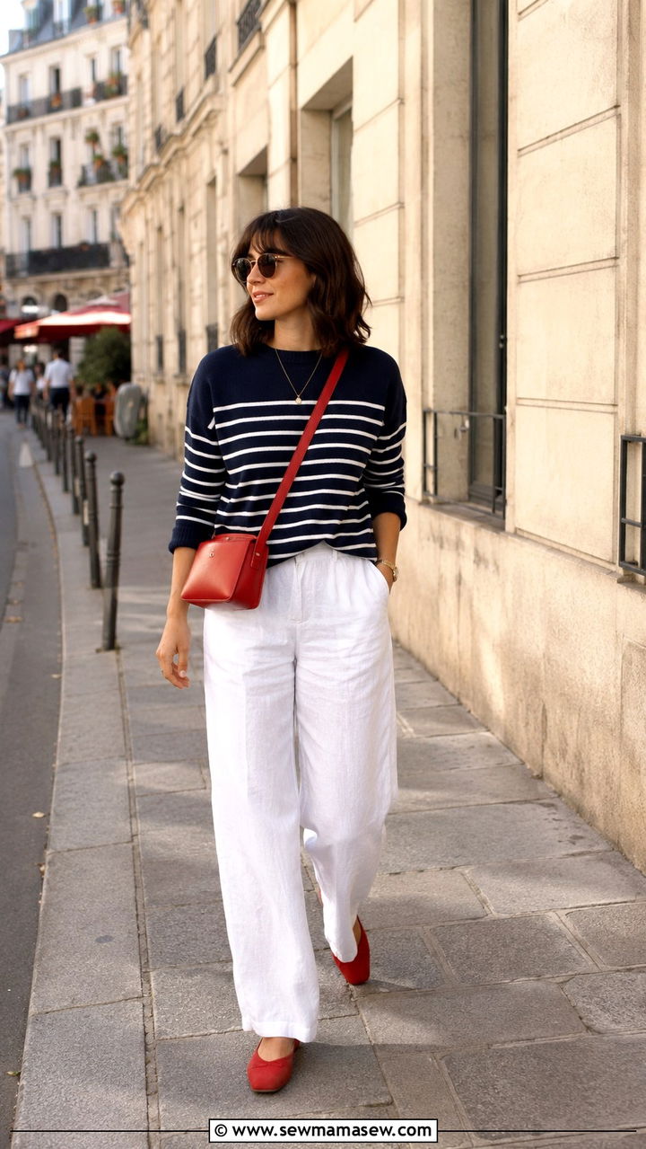 Striped Sweater With White Wide Leg Linen Pants - 25 Wide leg linen pants outfit ideas with a sweater