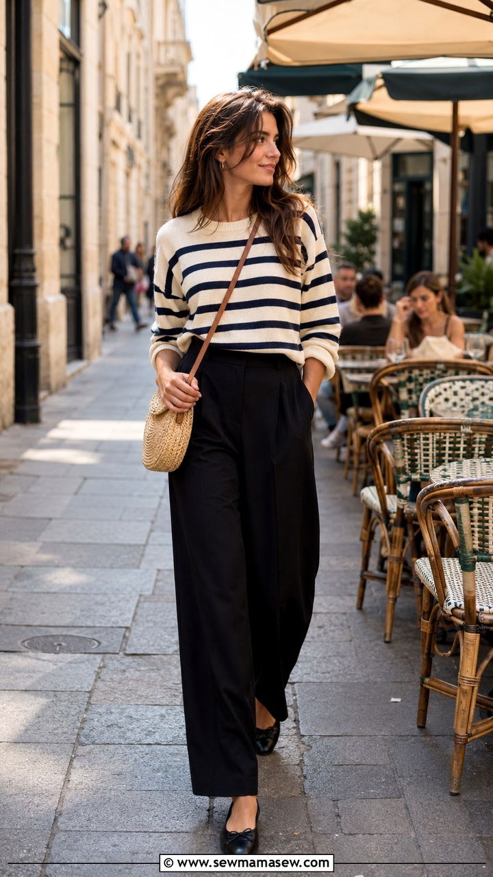 Striped Sweater With Wide Leg Pants - 25 Wide leg pants outfit ideas with a sweater