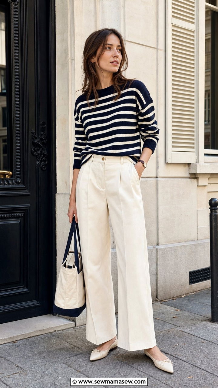 Striped Sweater and Wide Leg Trousers School Look - 35 back to school outfits Pinterest