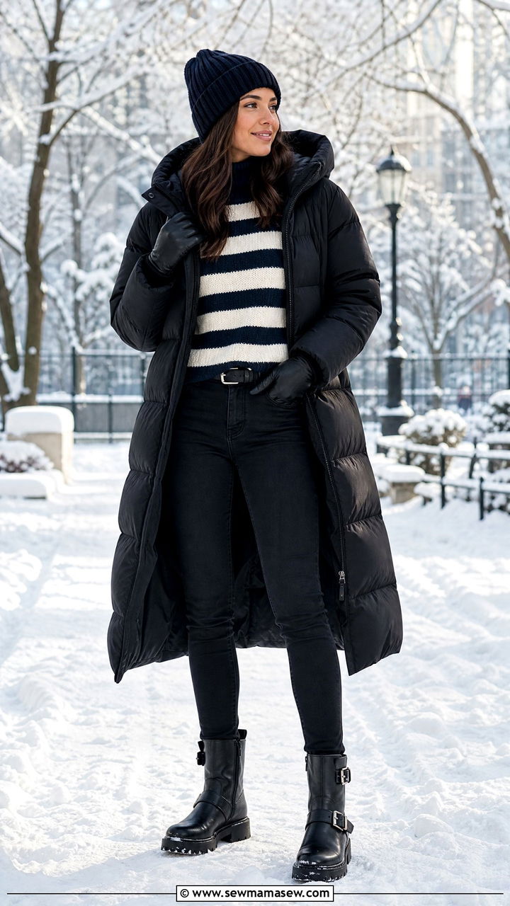 Striped Sweater with Black Skinny Jeans and Moto Boots - 25 French girl outfit ideas with a striped shirt