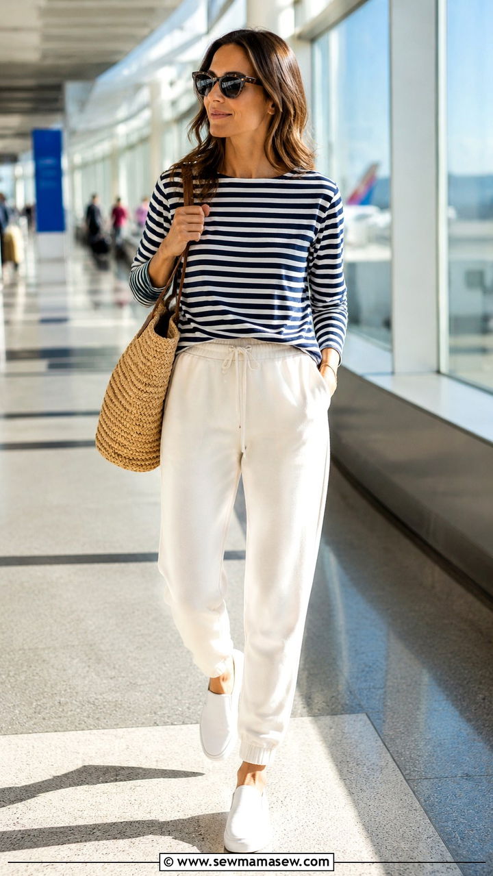 Striped Tee And Joggers Airport Outfit - 25 Airport outfit ideas with joggers