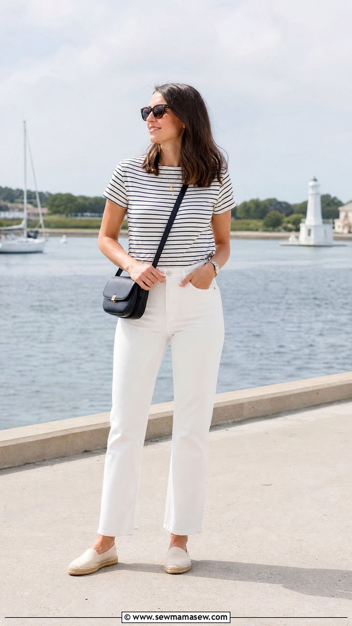 Striped Tee And White Jeans With Natural Espadrille Flats - 25 How to style espadrilles