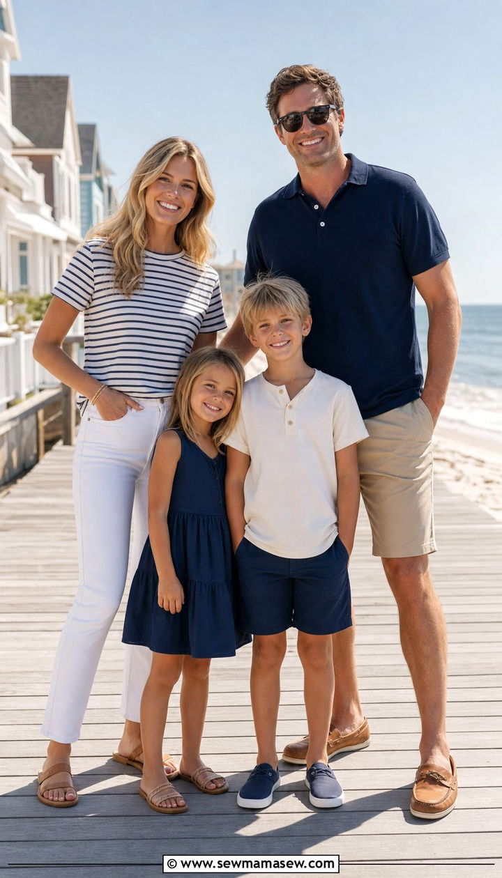 Striped Tee and Neutral Solids Family Photo Outfit - 25 family photo outfits aesthetic