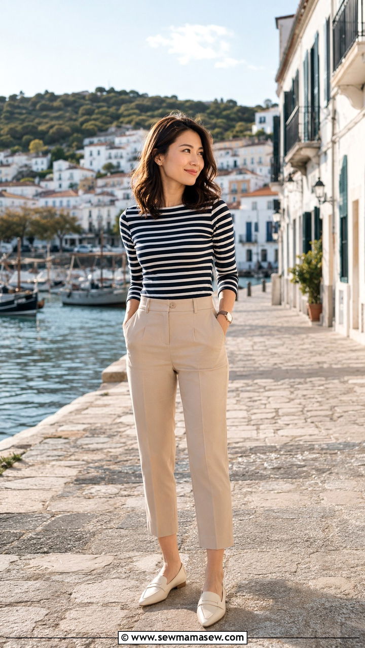 Striped Top With Cropped Trousers Petite Outfit - 25 Petite spring capsule wardrobe