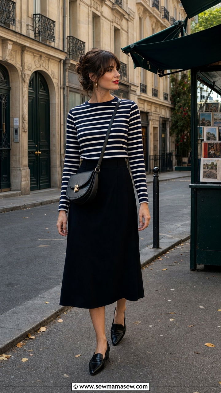 Striped Top With Midi Skirt - 25 classy modest classy outfits