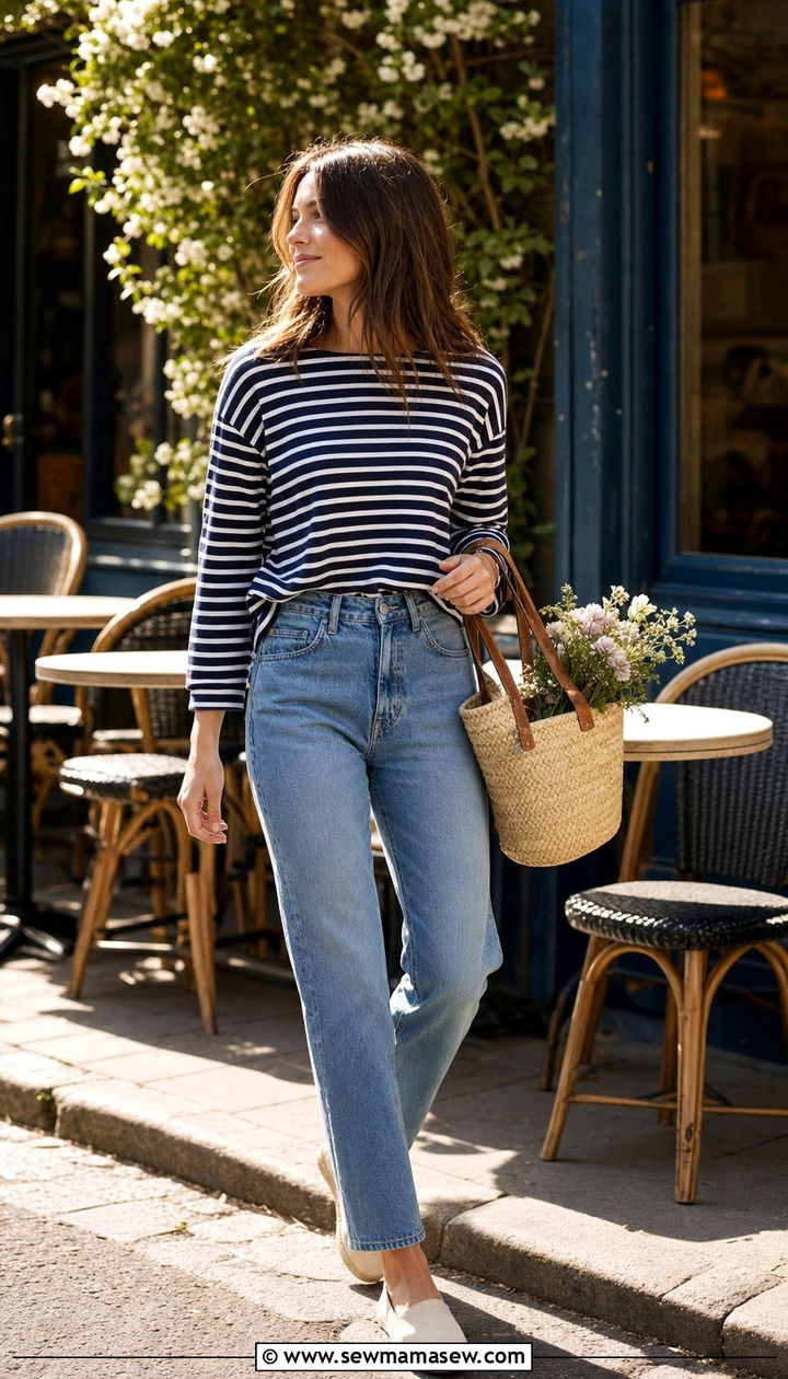 Striped Top With Straight Leg Jeans - 25 spring straight leg jeans outfit ideas