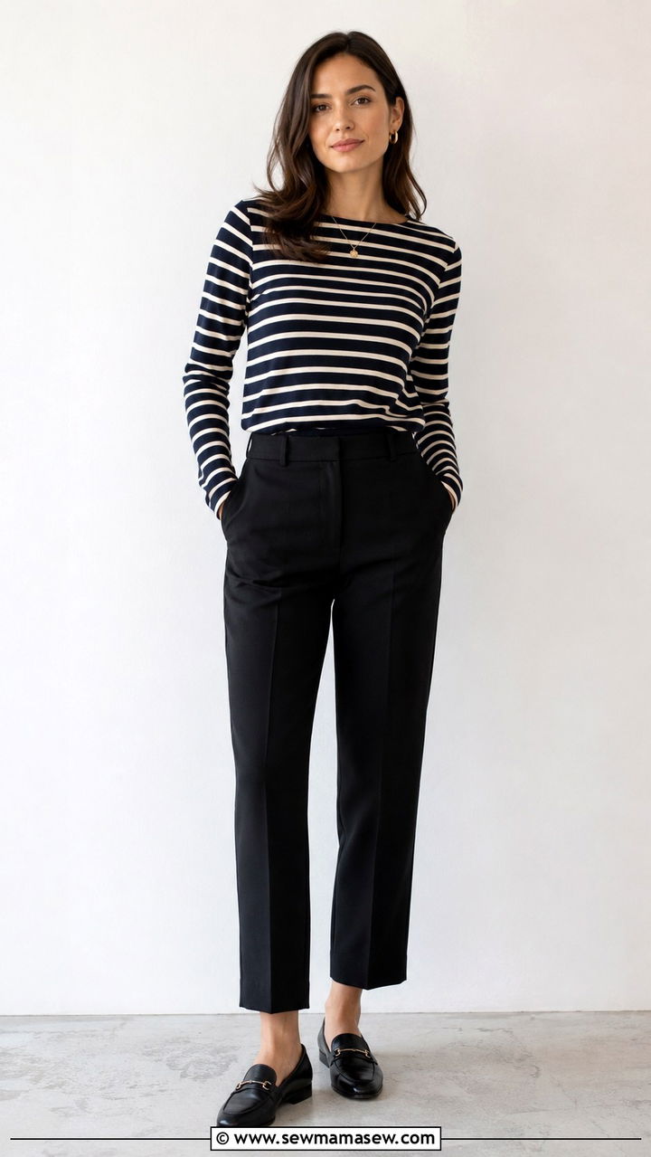 Striped Top With Straight Leg Trousers - 30 casual job interview outfits
