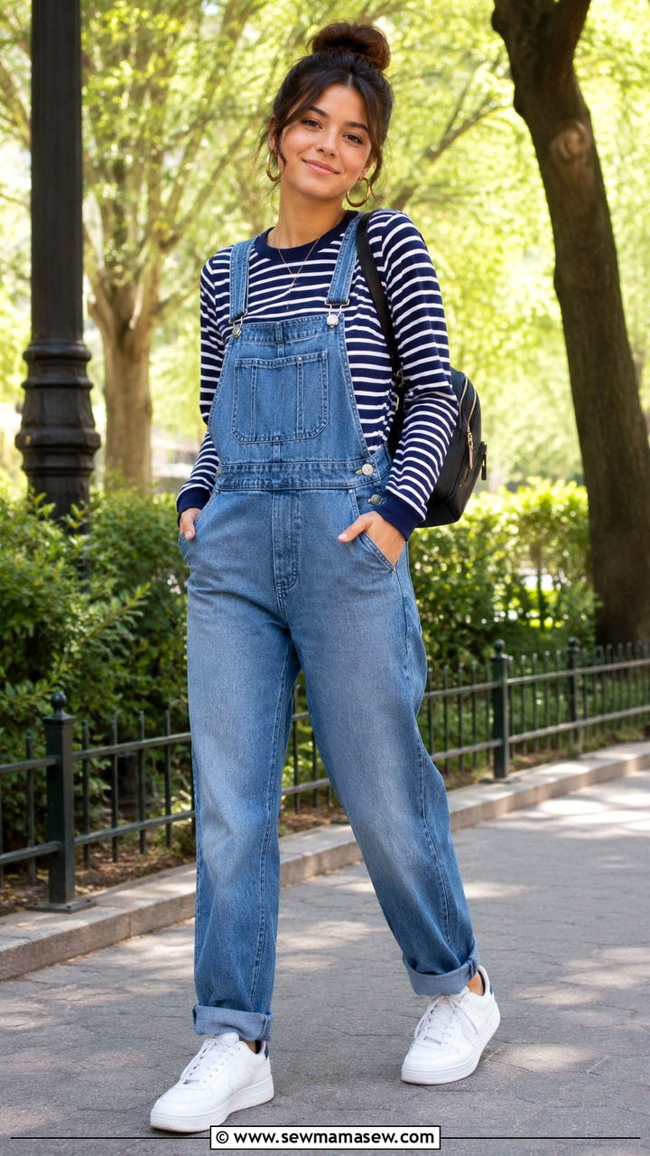 Striped Top and Overalls Outfit - 30 casual streetwear outfits
