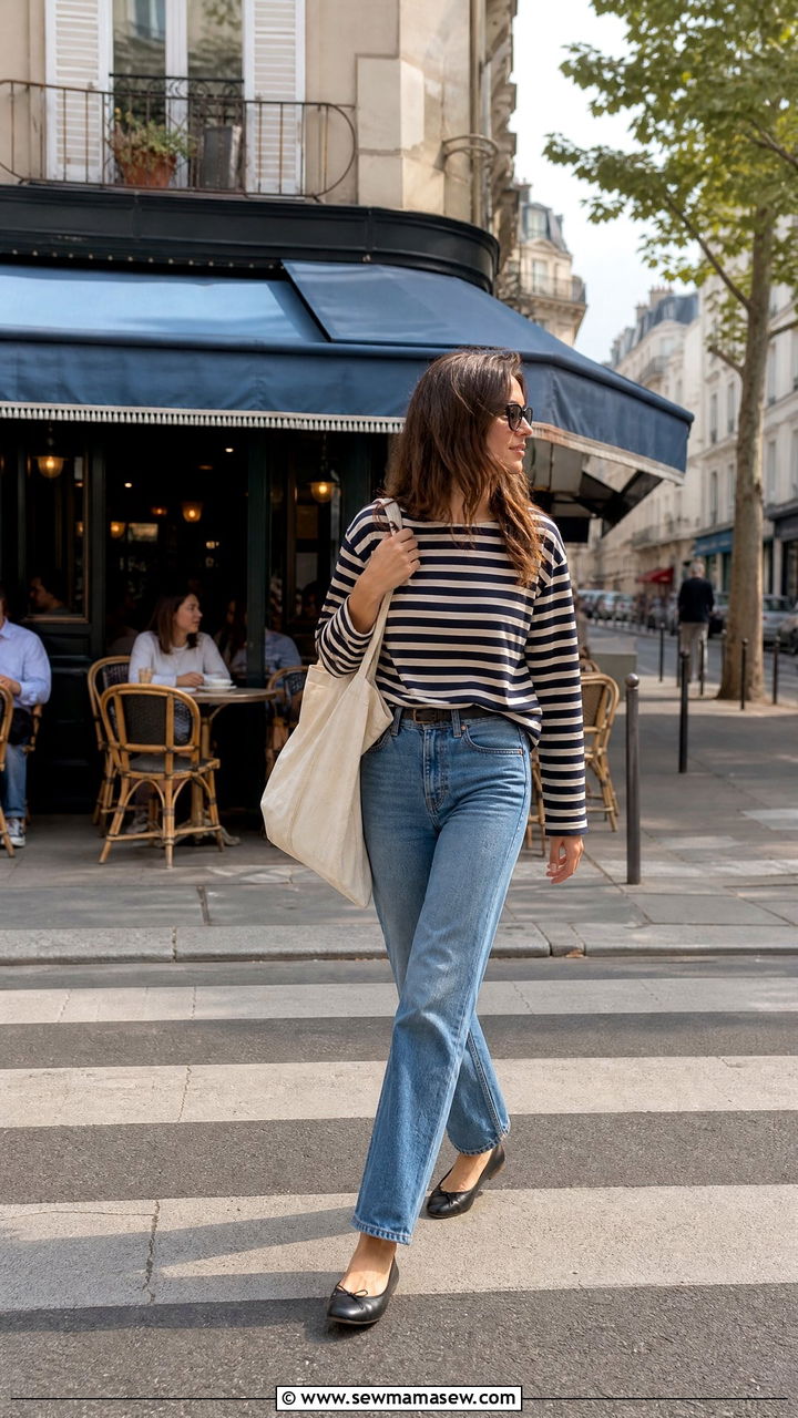 Striped Top and Straight Leg Jeans Outfit - 25 casual Europe travel outfits