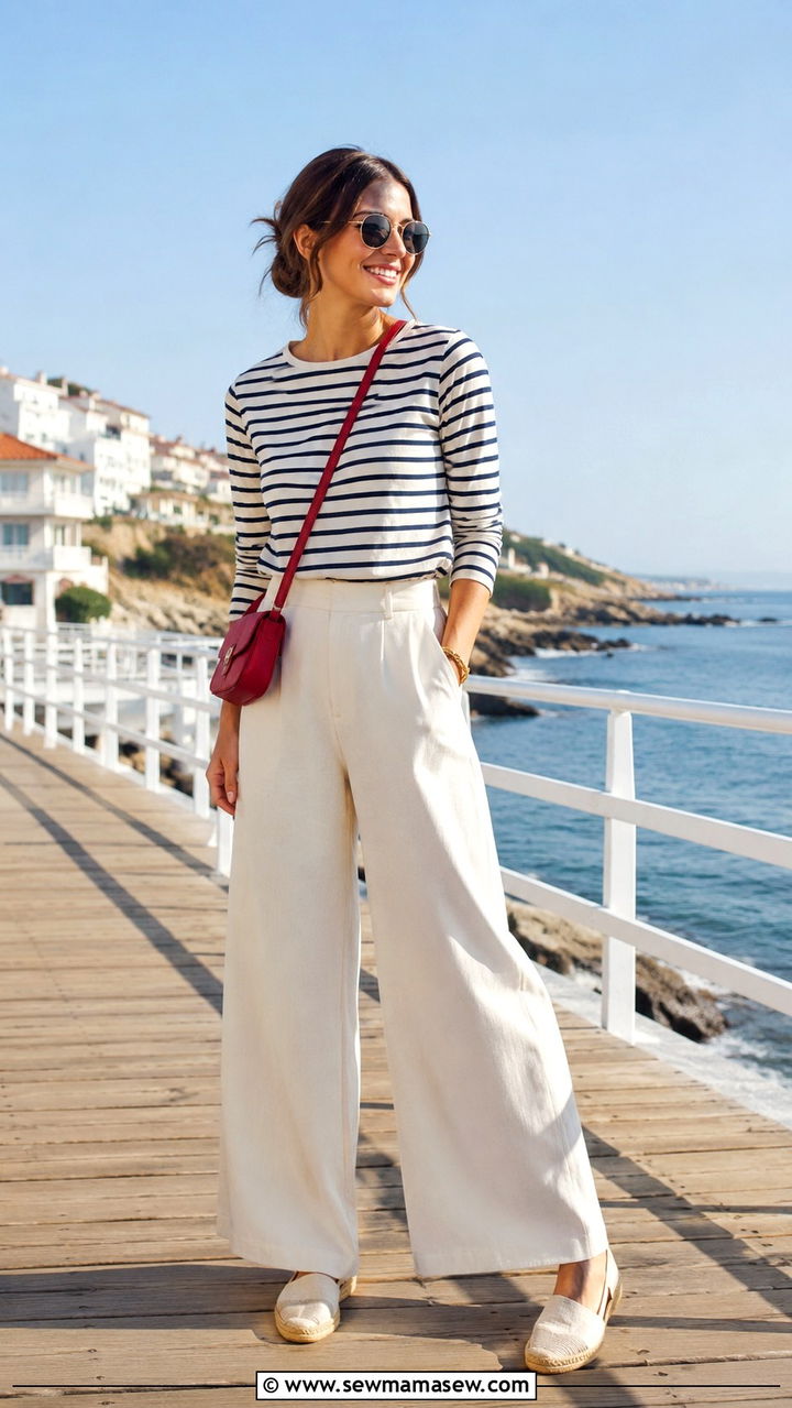 Striped Top and Wide Leg Pants Outfit - 30 cute wide leg pants outfits