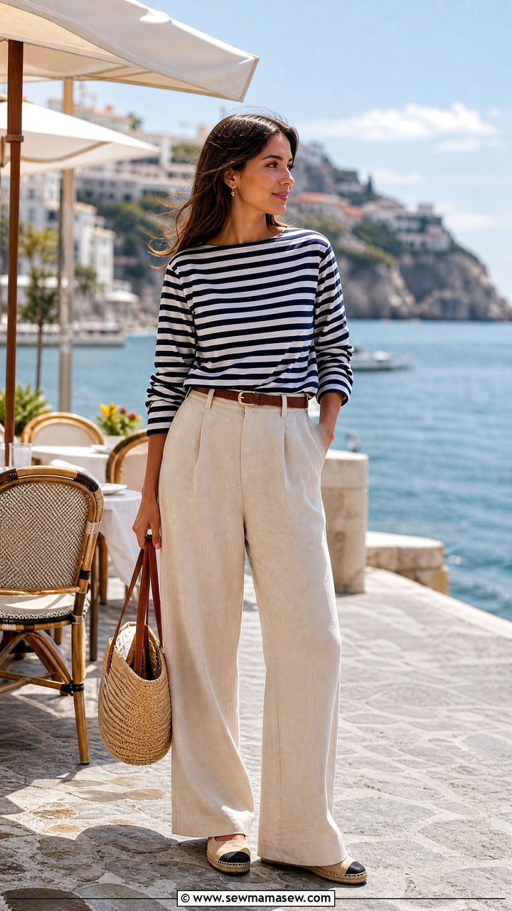 Striped Top and Wide Leg Pants - 30 classy Europe travel outfits