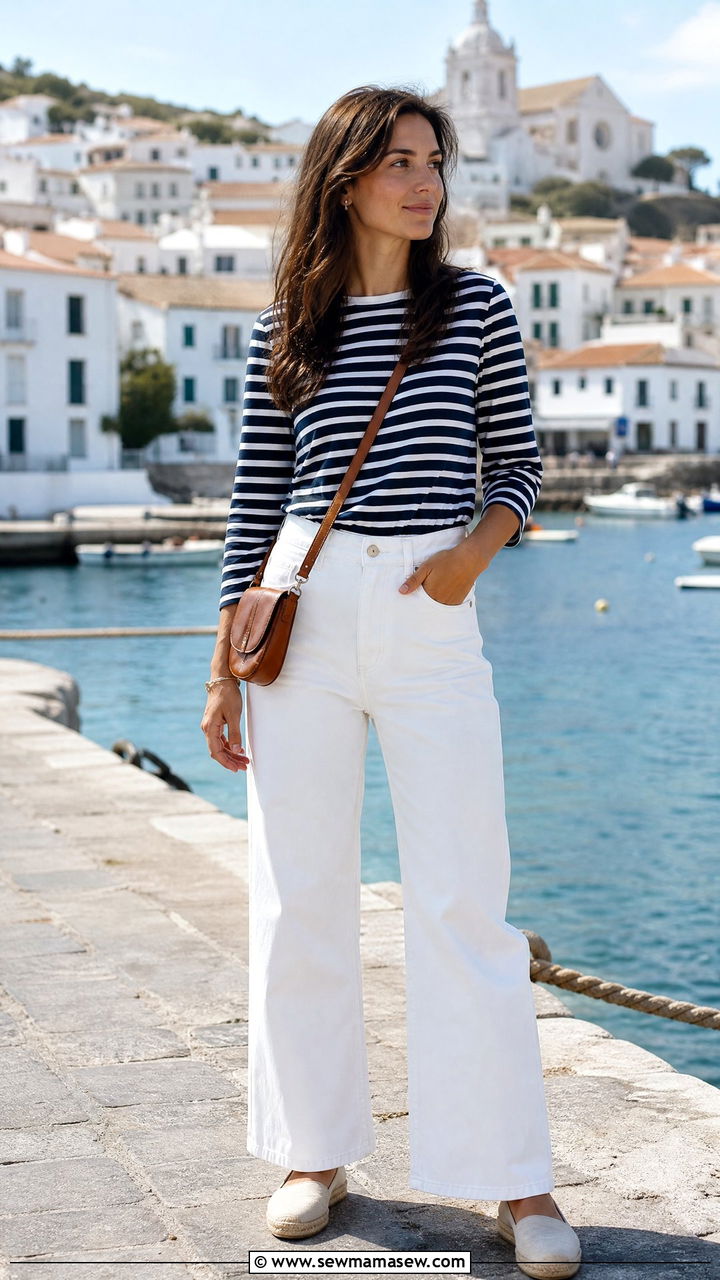 Striped Top with Wide Leg Jeans and Espadrilles - 30 summer wide leg jeans outfit ideas