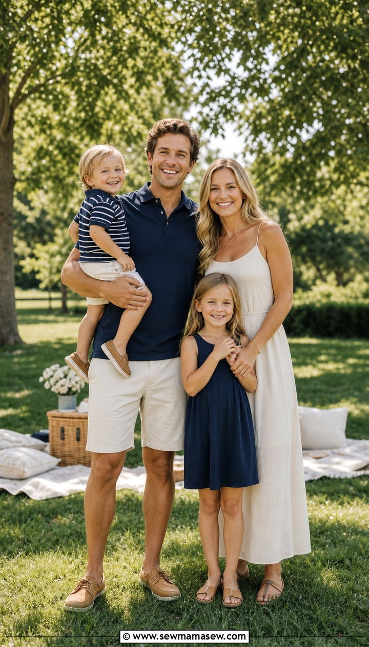 Striped and Solid Mix Family Photo Outfit - 25 family photo outfits inspo
