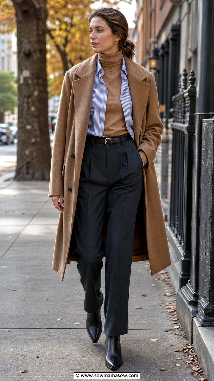 Striped button down layered over a turtleneck outfit - 30 Striped button down outfit ideas