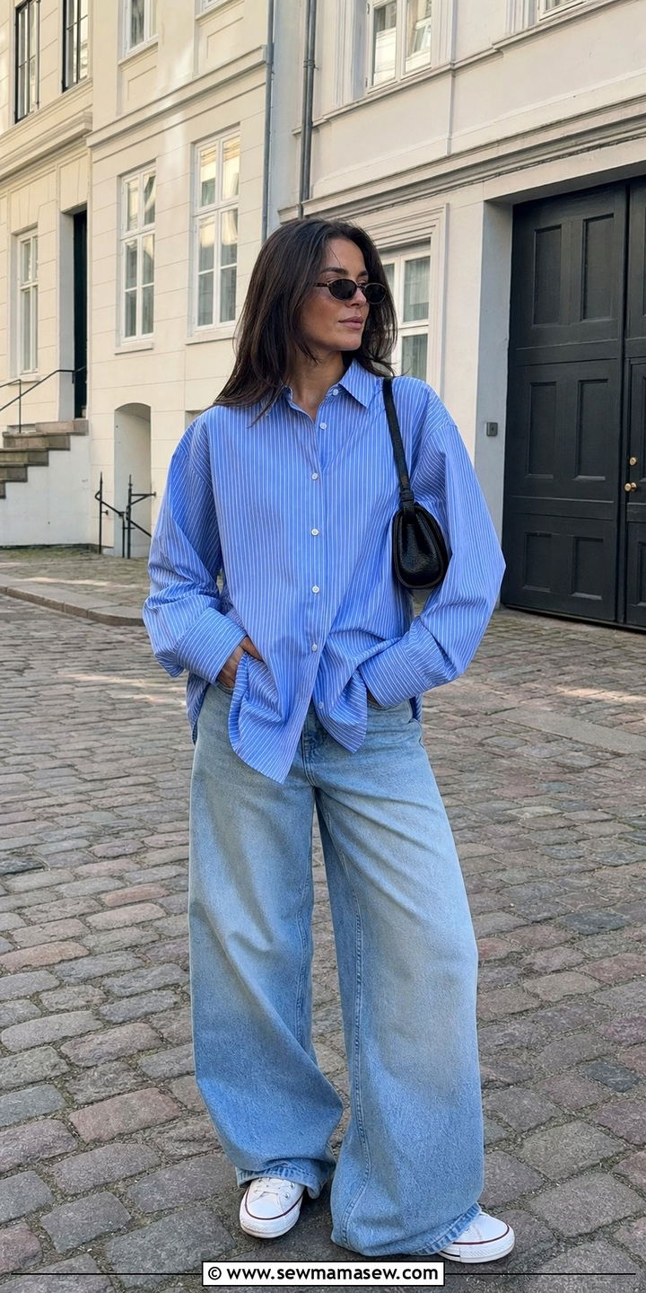 Striped button down with baggy jeans outfit - 25 Copenhagen outfits to copy