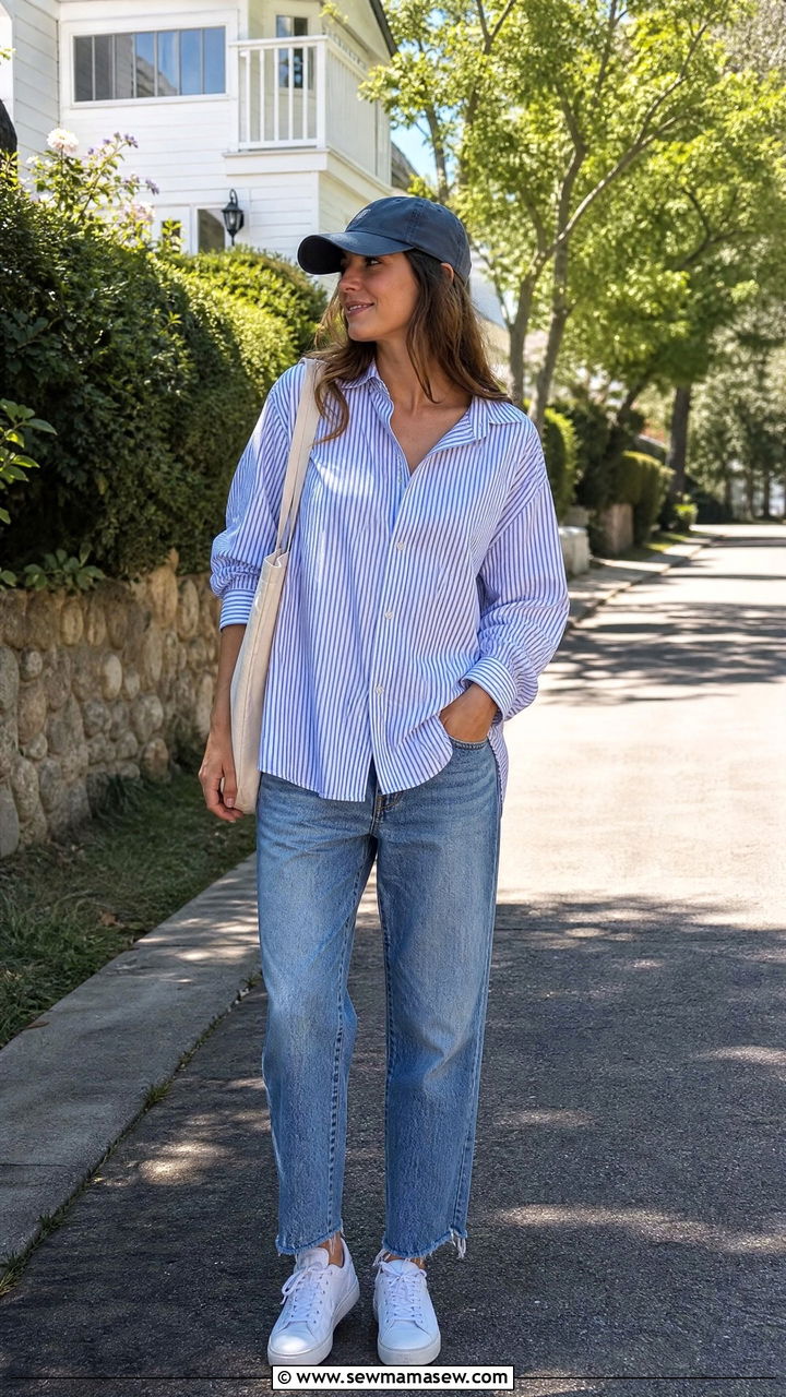 Striped button down with boyfriend jeans outfit - 30 Striped button down outfit ideas