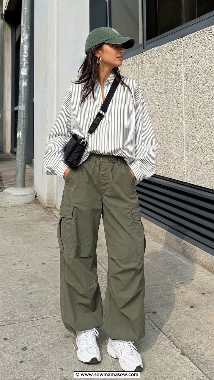 Striped button down with cargo pants outfit - 30 Striped button down outfit ideas