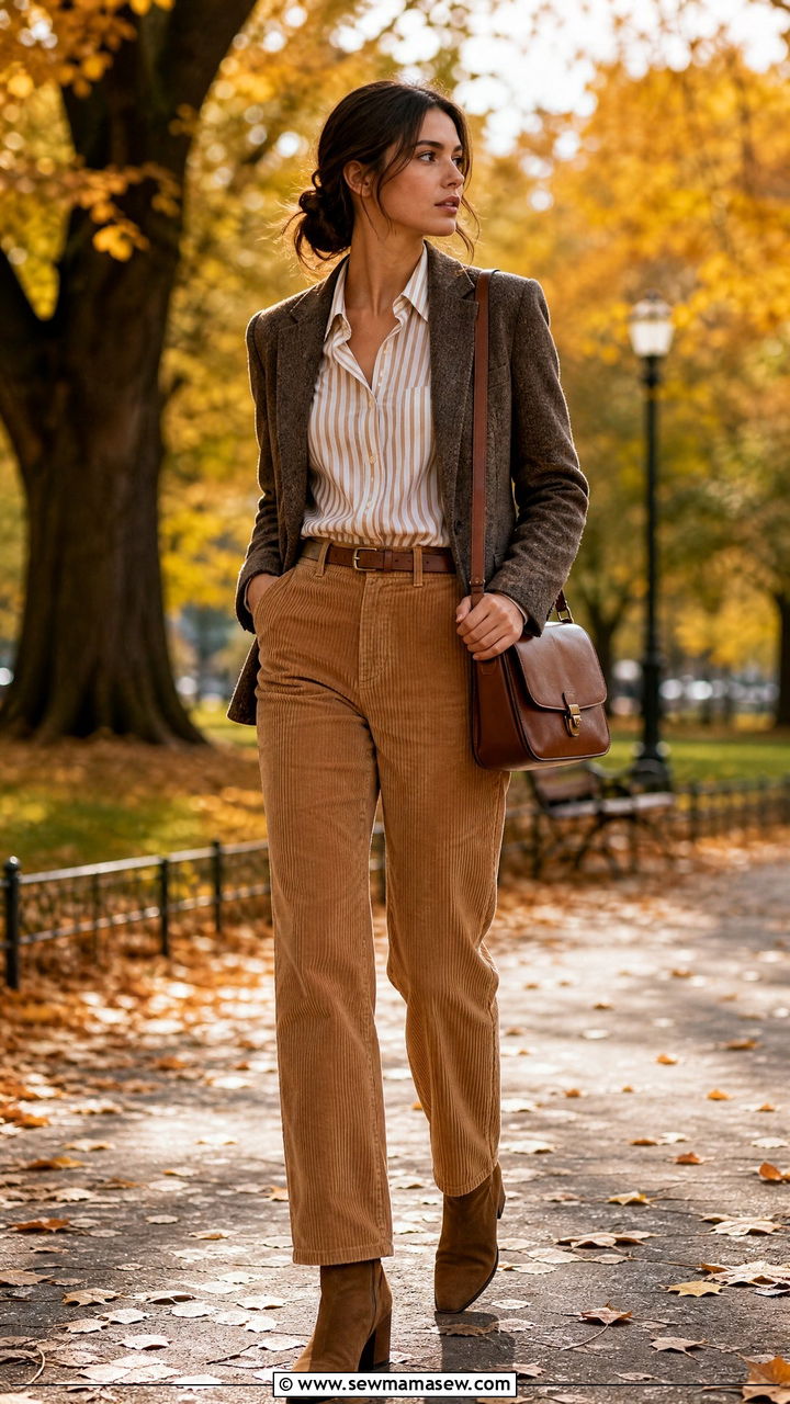 Striped button down with corduroy pants outfit - 30 Striped button down outfit ideas