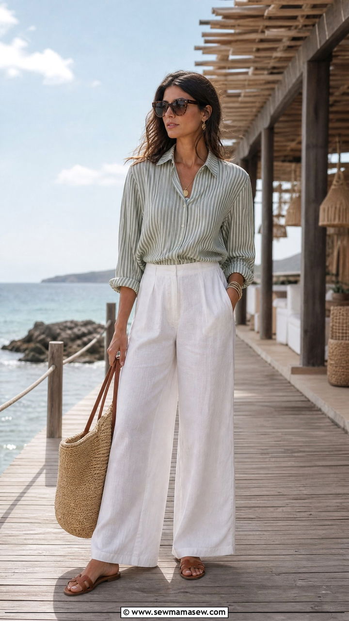 Striped button down with linen pants outfit - 30 Striped button down outfit ideas
