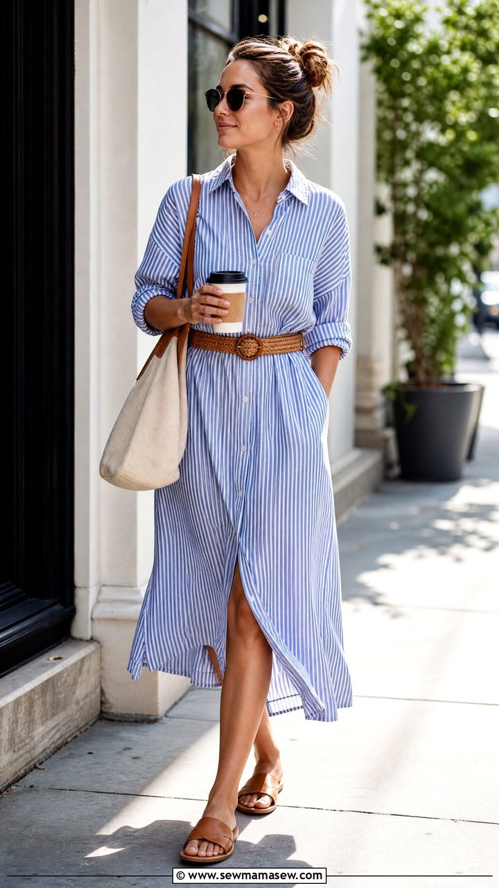 Striped button front shirt dress - 30 Summer loungewear outfit ideas