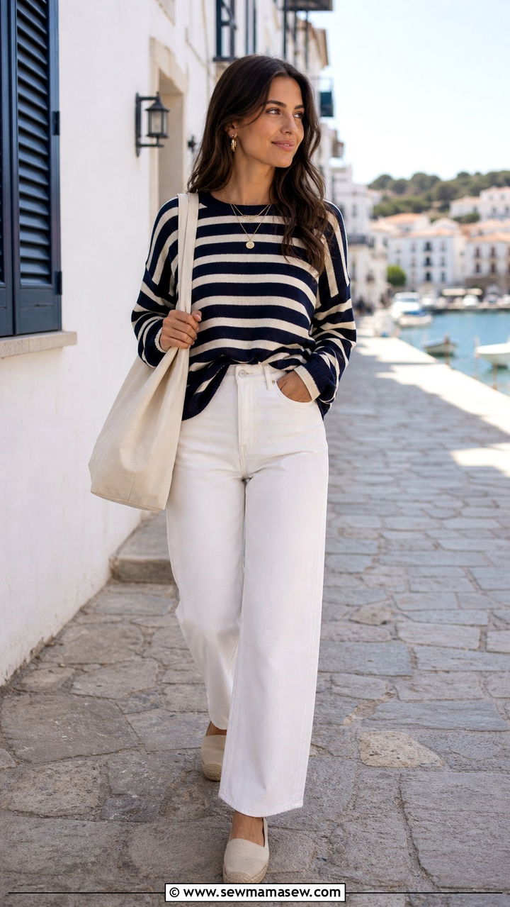 Striped knit and white jeans spring outfit - 40 Casual spring outfits