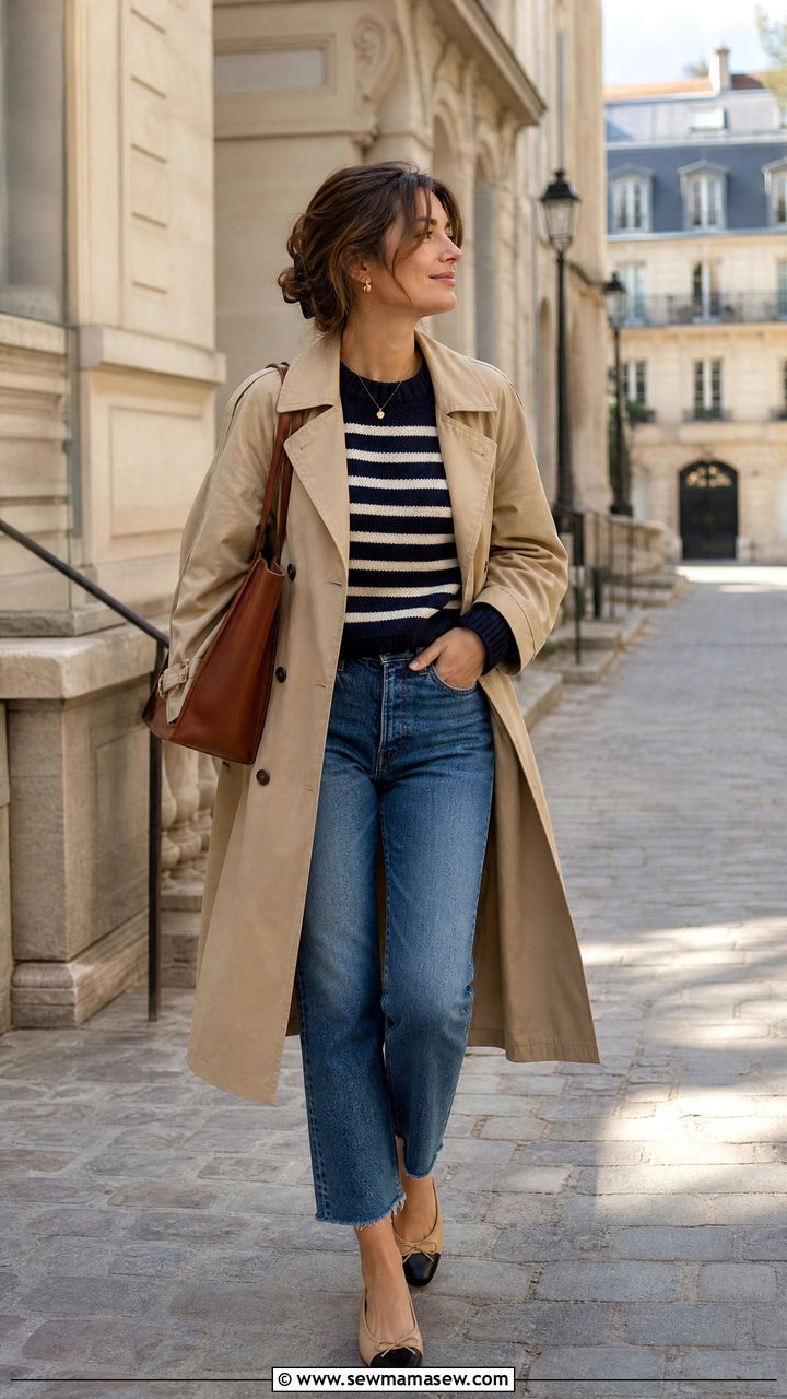 Striped knit sweater and cropped jeans outfit - 25 Pickup line outfit ideas for moms