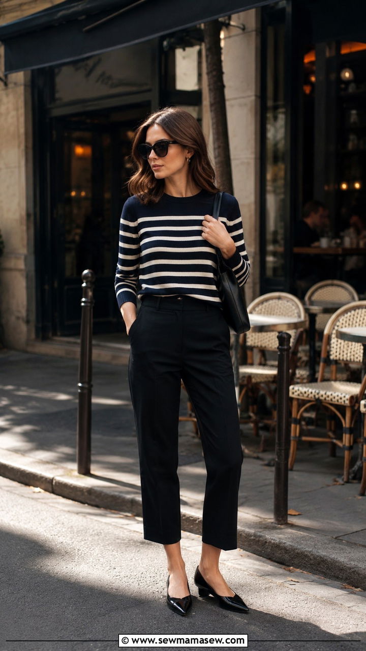 Striped knit with cropped black trousers outfit - 30 Old money outfit ideas 2026
