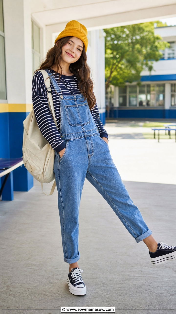 Striped long sleeve top and overalls outfit - 40 school outfits