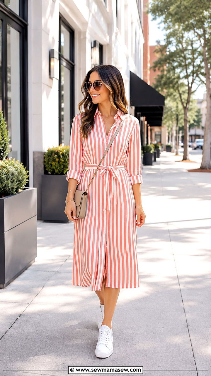 Striped midi dress with sneakers - 30 spring striped outfit ideas