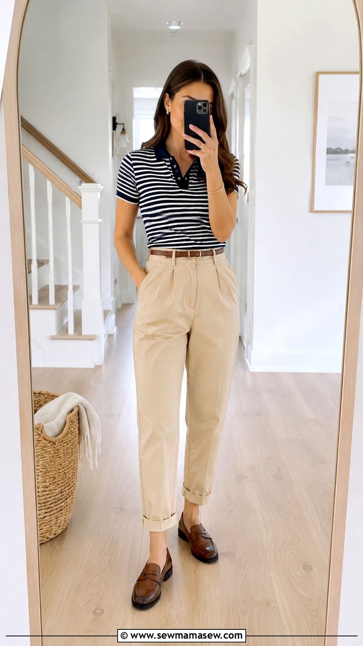 Striped polo shirt with chinos - 30 spring striped outfit ideas