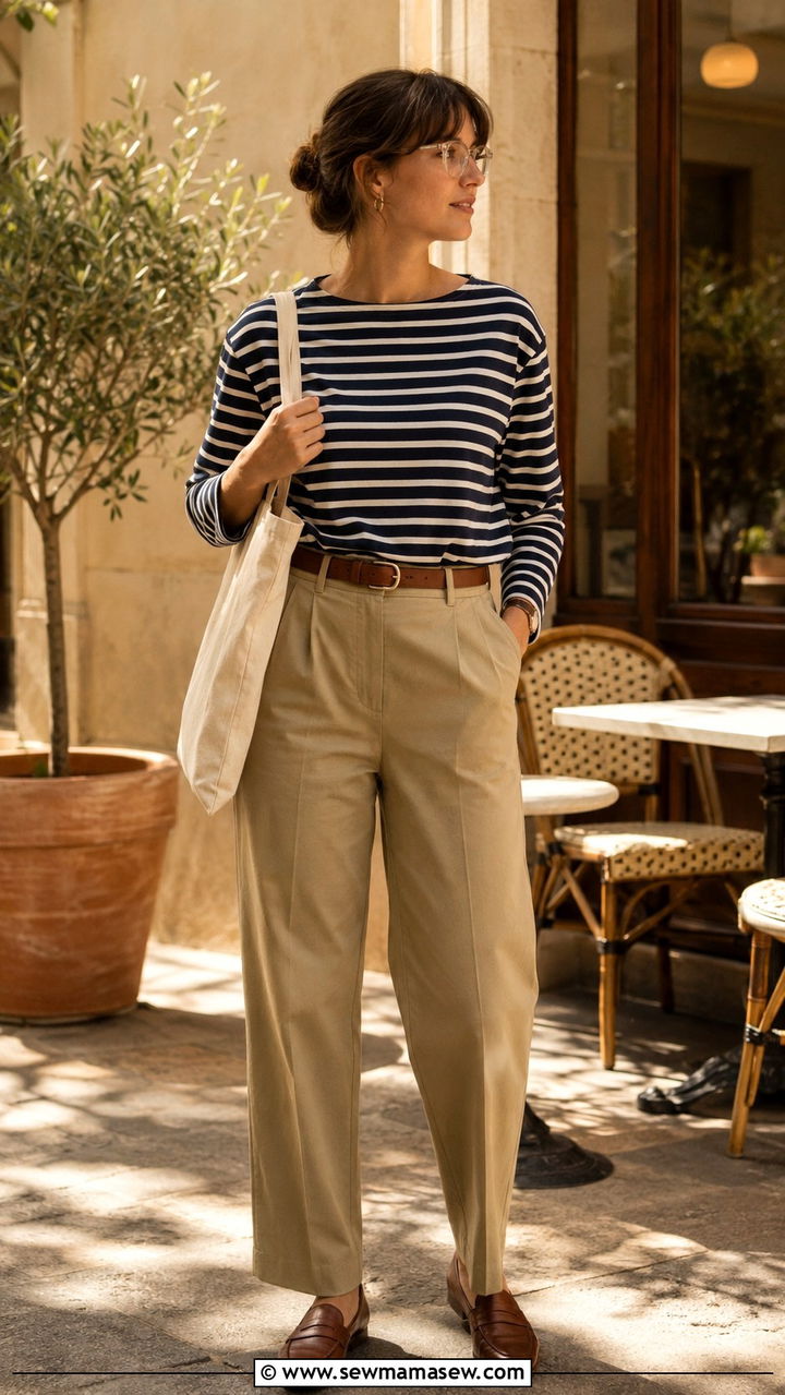 Striped shirt and khaki trousers outfit - 30 librarian core outfits ideas