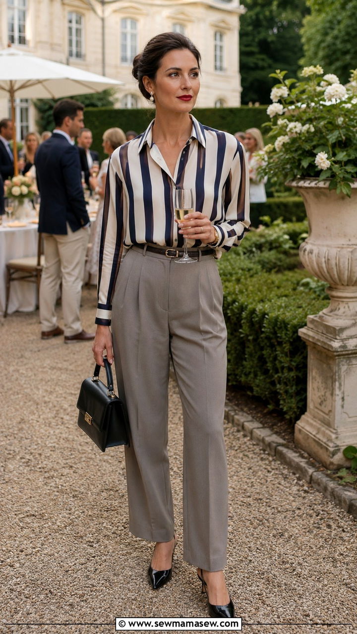 Striped shirt and pleated trousers outfit - 25 Old money outfit ideas with striped shirt