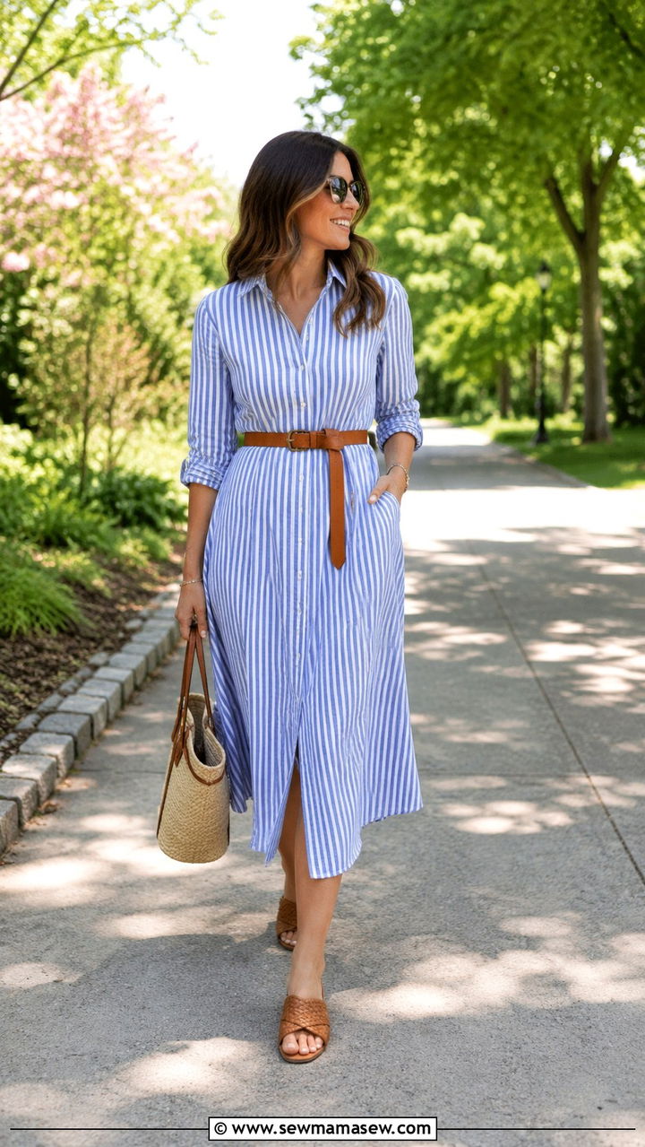 Striped shirt dress with belt - 30 spring striped outfit ideas